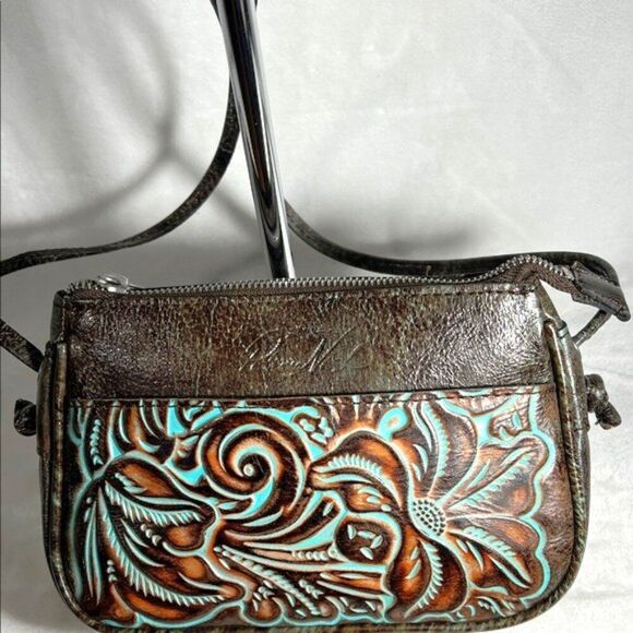 Patricia Nash Bacoli Crossbody bag Tooled turquoise Italian leather- EUC - Picture 6 of 16